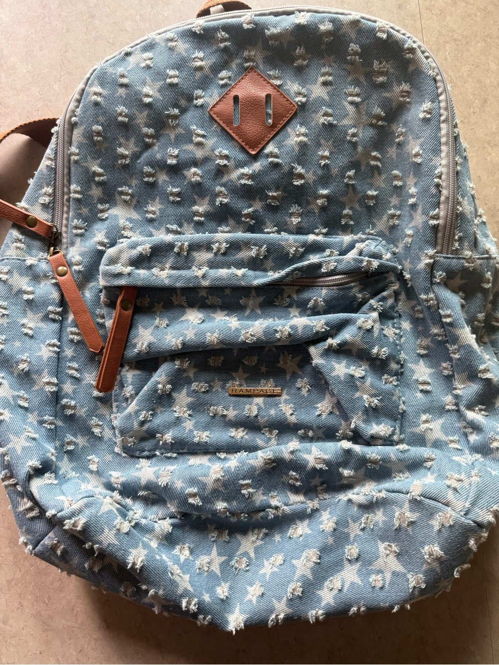 Rampage Light Blue Star Print Denim Bag with Gold Logo